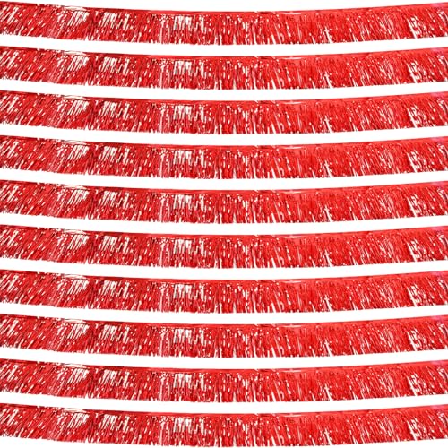 Red Fringe Garland 10 Pack - Metallic Tinsel Streamers for Party Decorations