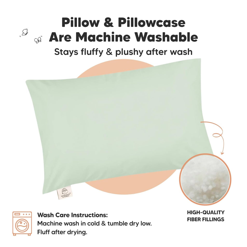 My Little Dreamy Toddler Pillow - Organic Cotton Travel Bed Pillow with Soft Pillowcase | 13x18, Machine Washable, Ideal for Ages 2-5 (Sage)