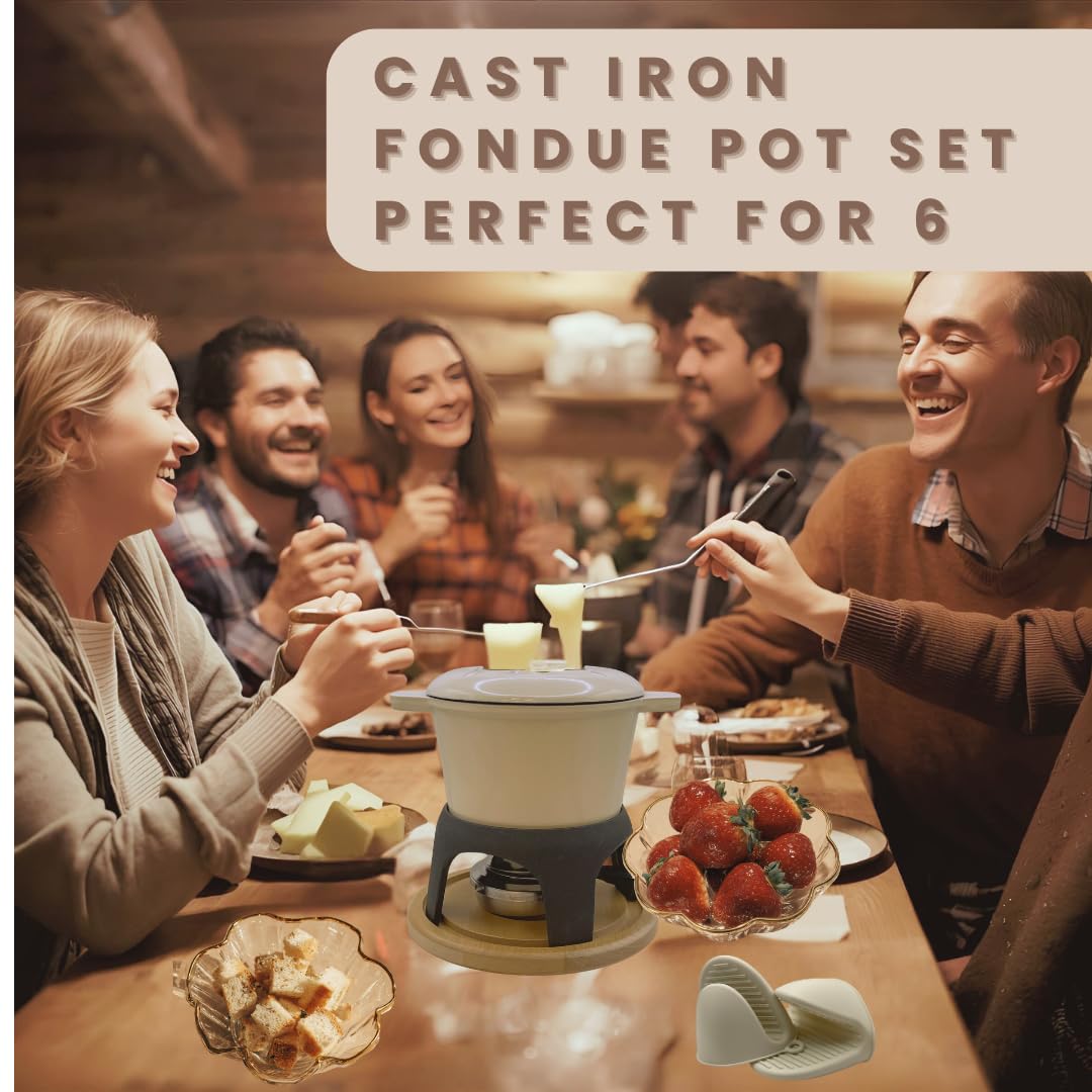 Cast Iron Fondue Set 15-Pcs With Accessories Fondue Kit For Swiss Fondue Cheese Meat Oil Fondue Pot Fondue Pot set, Cheese Fondue Set, Chocolate Fondue Pot, Cheese Melting Pot, Fondue Pot Non Electric