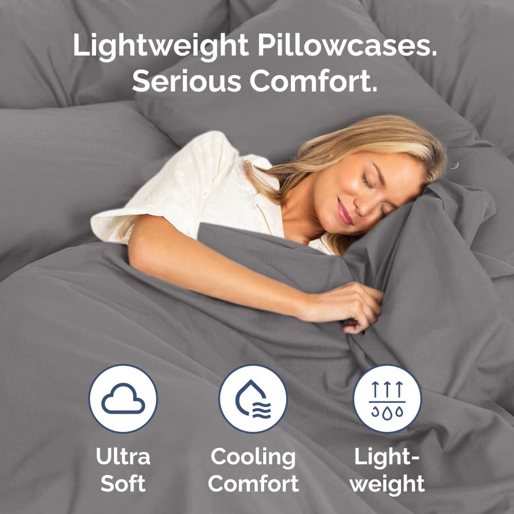 Skiennix Body Pillowcases Set of 2 | Soft, Breathable 20x54 Long Pillow Covers for Side Sleepers - Wrinkle-Free & Machine Washable (Dark Grey)