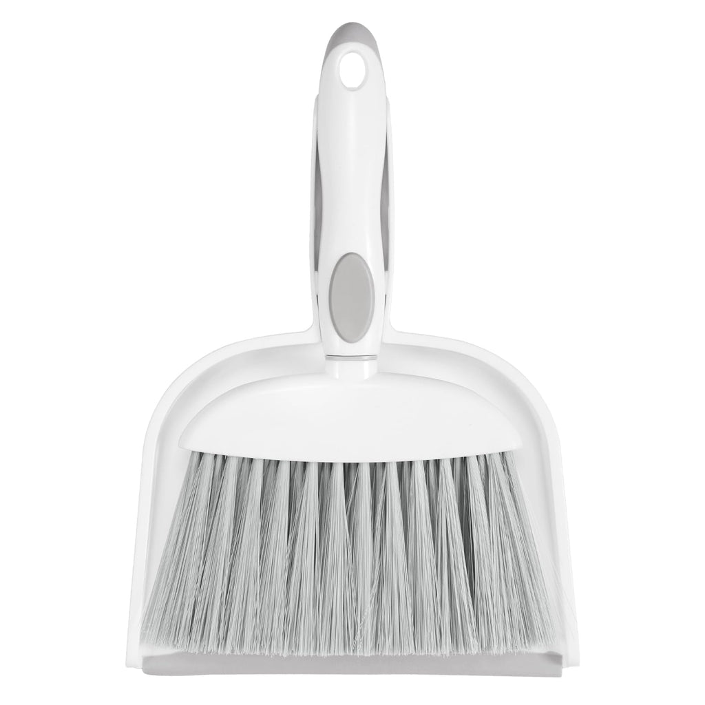 NACENA Small Dust Pan and Brush Set, Mini Broom and Dustpan Set Small Hand Broom and Brush Combo Dust Pan with Teeth for Home Cleaning Drawers Desktop Sofas and Outdoor, White & Gray