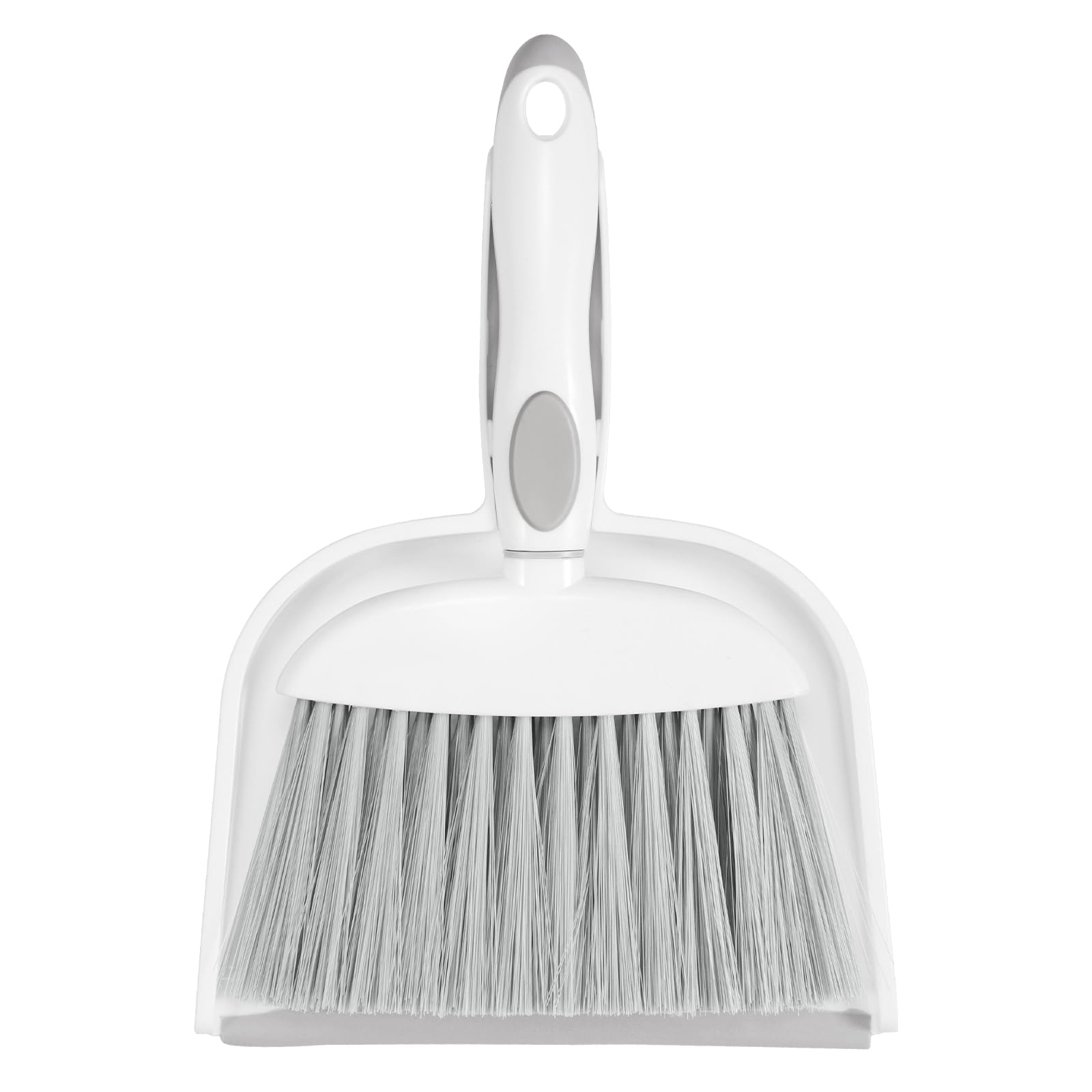 NACENA Small Dust Pan and Brush Set, Mini Broom and Dustpan Set Small Hand Broom and Brush Combo Dust Pan with Teeth for Home Cleaning Drawers Desktop Sofas and Outdoor, White & Gray