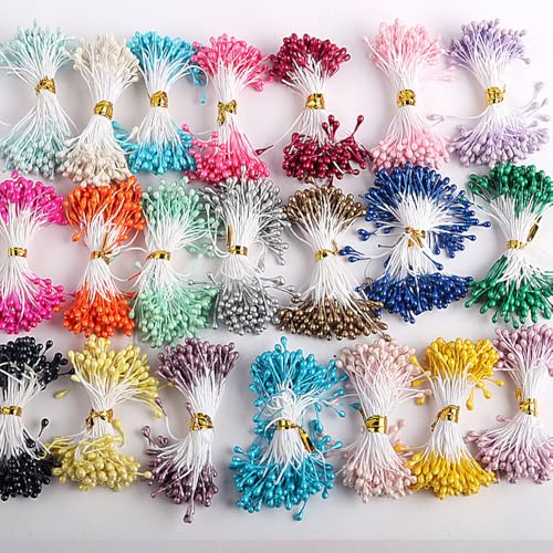 900PCS Double-Headed 3MM Artificial Pearl Flower Stamen - 10 Colors for Crafts