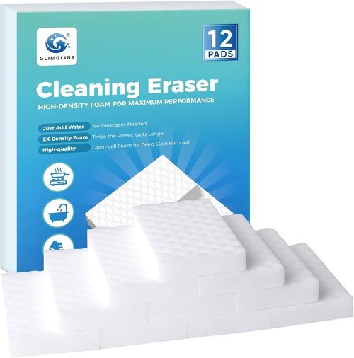 GLIMGLINT Magic Sponges - 12PK Powerful Cleaning Erasers, 2X Density Foam Pads for Multi-Surface Use