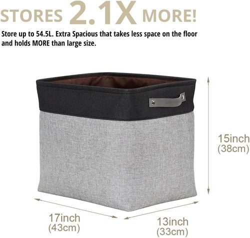 DECOMOMO Extra Large Fabric Storage Baskets - 54.5L Organizing Bins for Linen Closet | Grey & Black, XXXL (3 Pack)