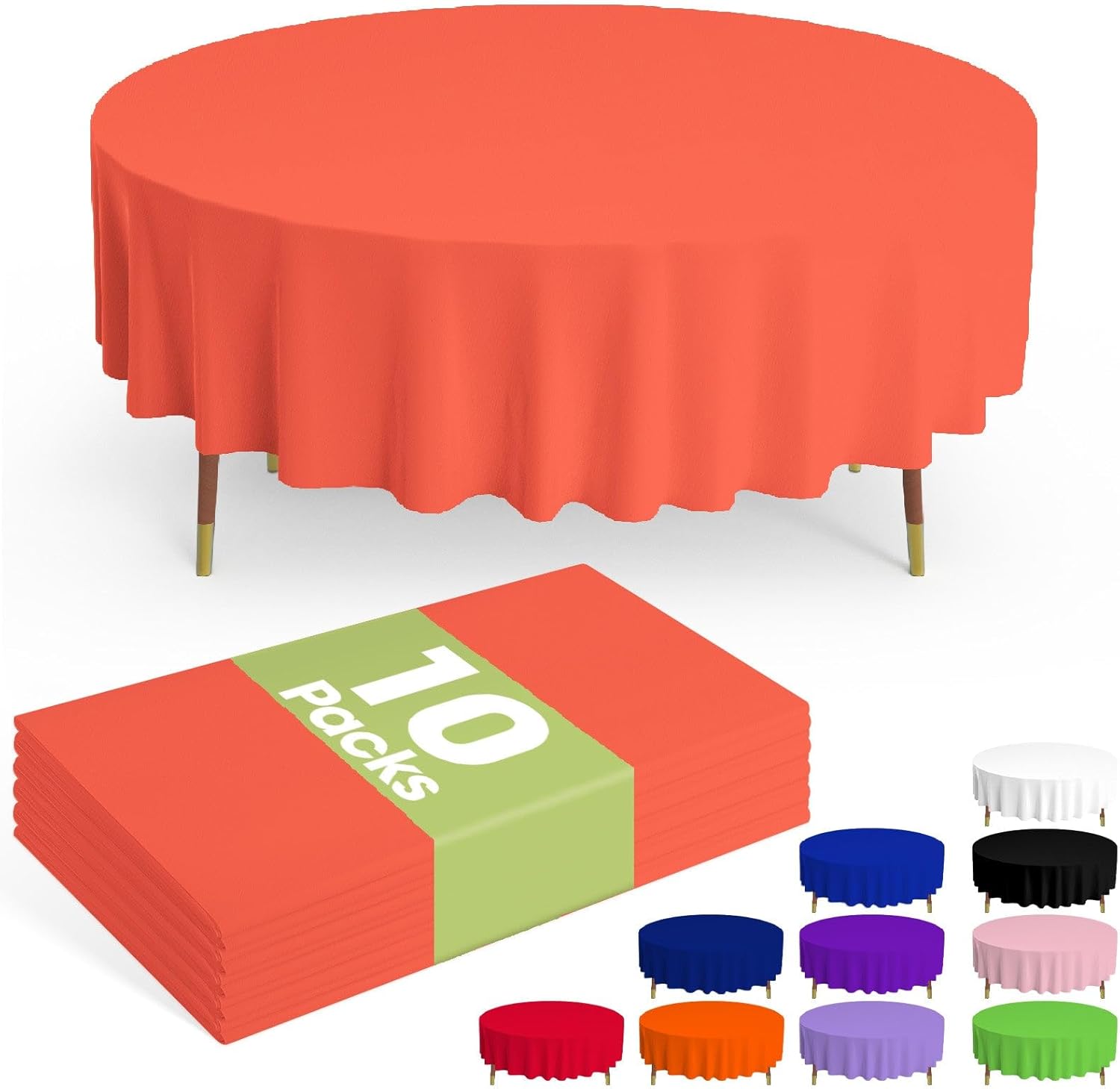 Pureegg Disposable Plastic Table Cloths - 10 Pack, 84'' Round, Leakproof & Sturdy for Halloween & Thanksgiving - Orange