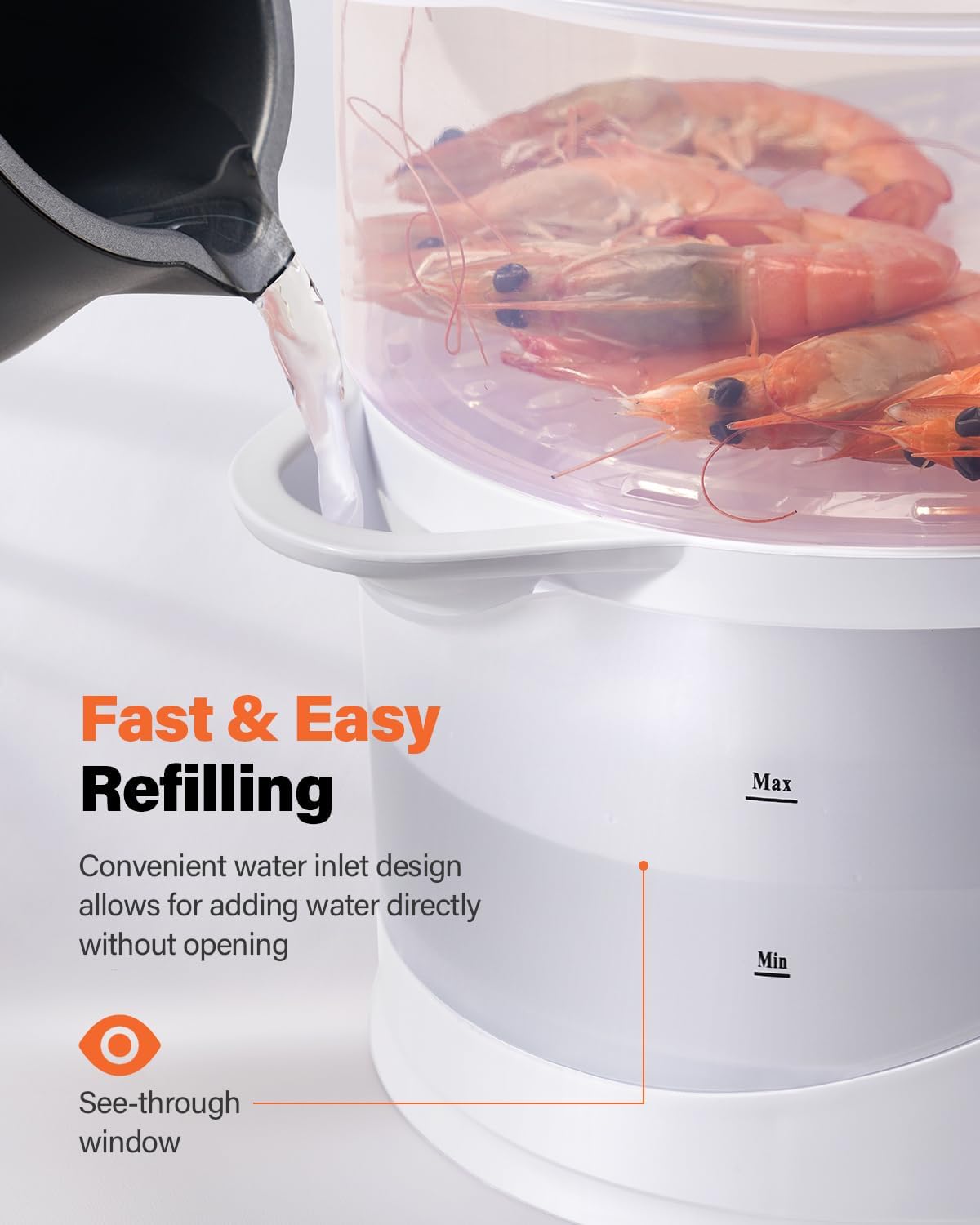 GDOR 3 Tier Electric Food Steamer for Cooking, 800W Vegetable Steamer for Fast Simultaneous Cooking, Dishwasher Safe, Boil Dry Protection, 60-Minute Timer, BPA-Free, 9.6 QT, White