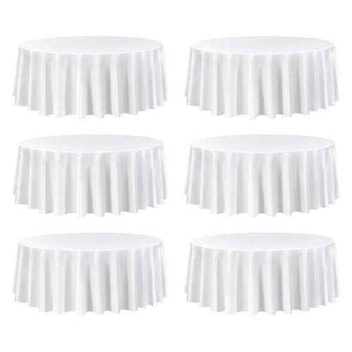 VEVOR White Round Tablecloths 6 Pack, 120 Inches in Diameter, Stain- & Wrinkle- Resistant, Machine Washable Table Clothes, Polyester Fabric Table Covers for Wedding, Party, Banquet, Formal Events