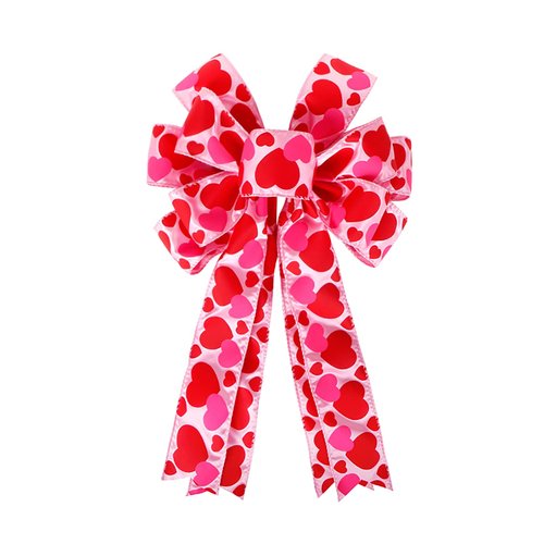 Large Heart Printing Ribbin Bows Red Heart Wreaths Bows for Wedding Valentine's Day Window Door Wreath Decoration
