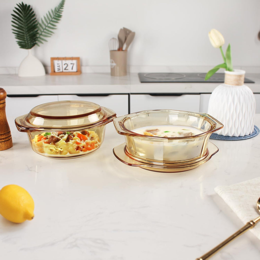 Skiennix Glass Casserole Dish - 27oz Round Baking Pan with Lid & Handles | Oven Safe Cookware