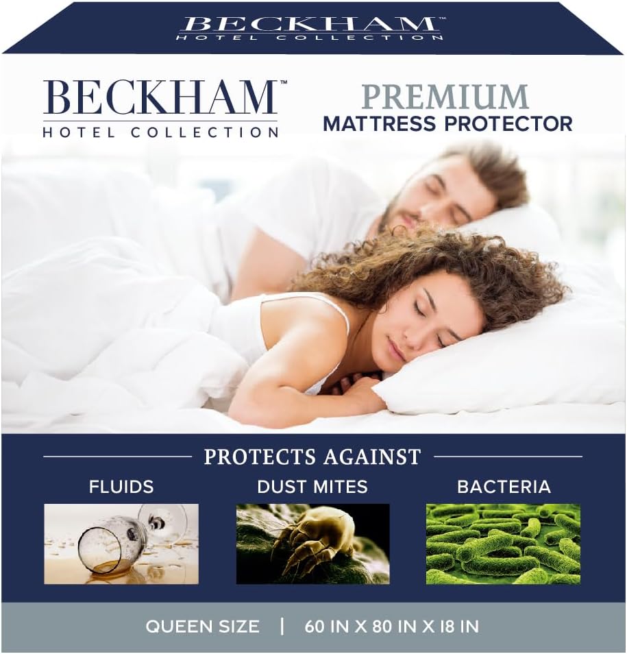 Beckham Hotel Collection Mattress Protector - Silent Waterproof Cotton Blend, Low-Profile Design, Queen