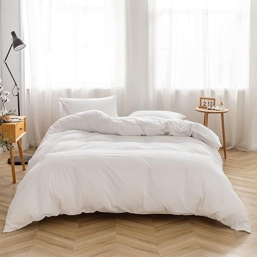 FACE TWO FACE Duvet Cover Set - 3 Pieces 100% Washed Cotton | Breathable, Soft & Durable (Queen, White)