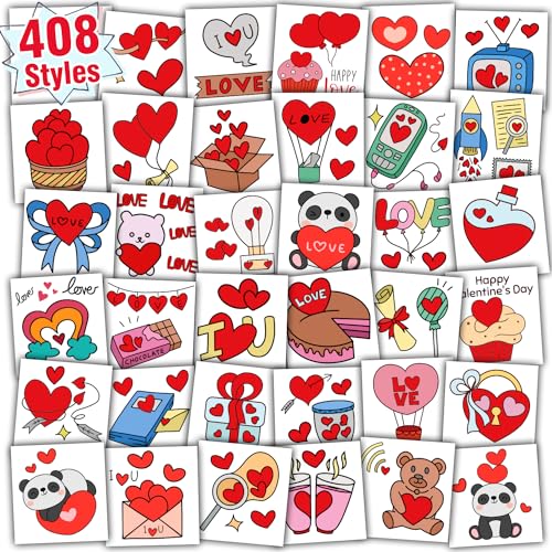 Valentine's Day Temporary Tattoos for Kids - 408 Pcs Party Favors