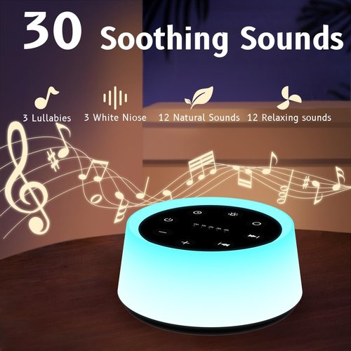 ColorsNoise Sound Machine - 30 Soothing Sounds & 12 Color Night Light | Memory Function (Black)