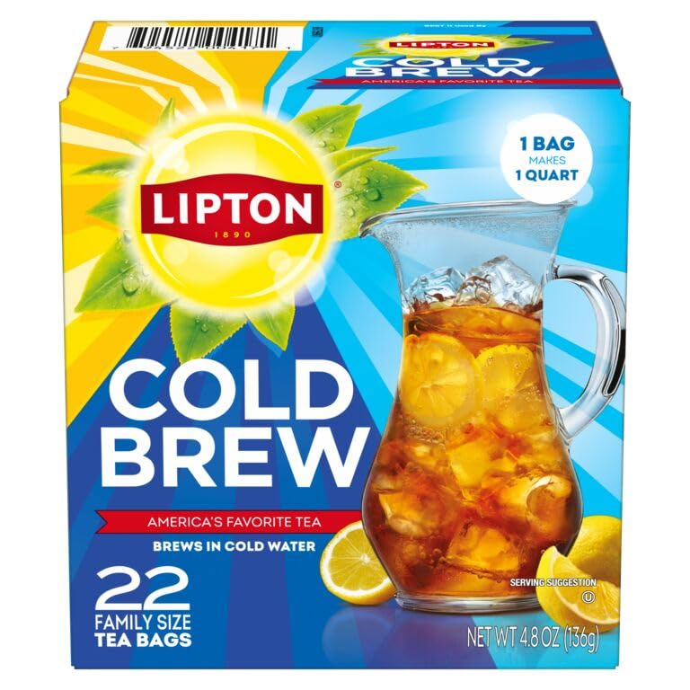 Lipton Cold Brew Black Tea Bags Family Size - 22 Count, No Boiling Needed