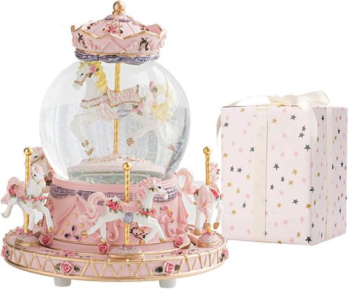 LOVE FOR YOU Musical Snow Globe Carousel | Gift-Wrapped with Ribbon, Colorful Lights & Horses | Perfect for Girls, Daughters, Granddaughters & Niece
