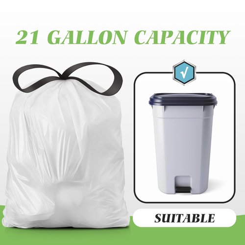 21 Gallon 120 Counts Strong Drawstring Trash Bags Garbage Bags by Teivio, Bathroom Trash Can Bin Liners, Plastic Bags for home office kitchen, White
