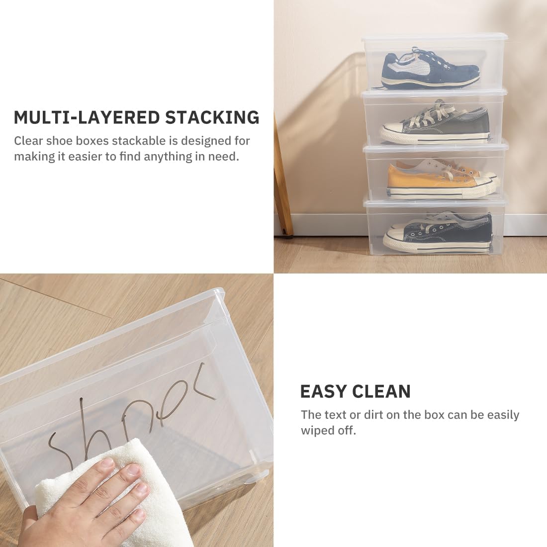 Skiennix 6Qt Shoe Storage Box - 12 Pack Stackable Plastic Organizer Bins with Lid for Shoes & Crafts