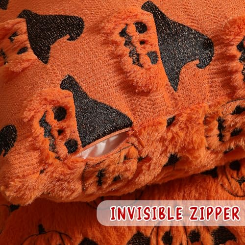 Halloween Pillow Covers Set of 2 - Double-Sided Faux Fur, 18x18