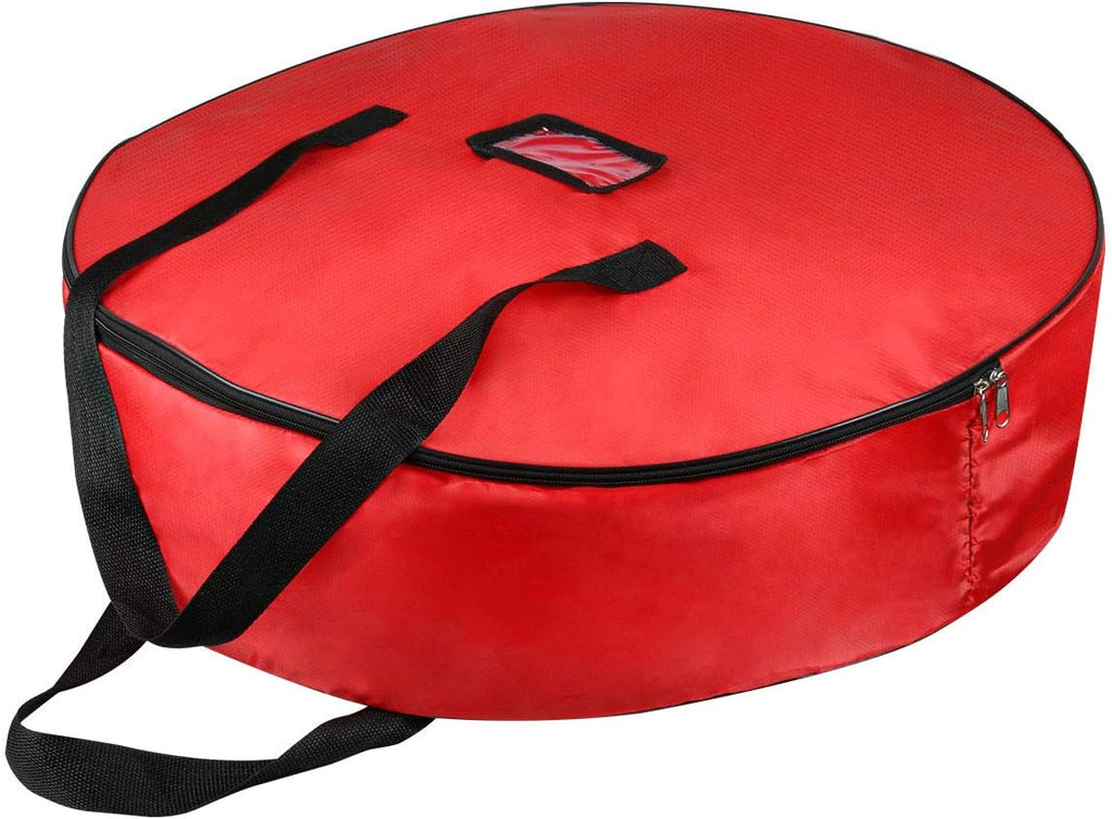 TQS Christmas Wreath Storage Bag - 30 Inch Red Cotton with Zipper Closure & Reinforced Handles