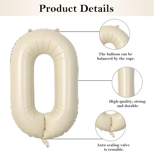 Biapian 40 Inch Cream ONE Foil Balloons - Giant Aluminum Balloons for 1st Birthday Party Decor