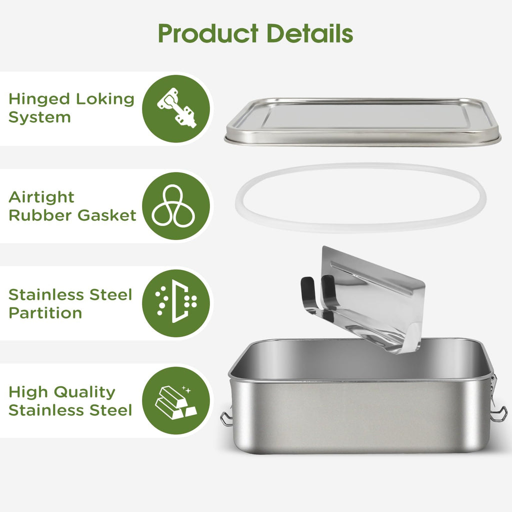 304 Stainless Steel Bento Box 3 Pack Stainless Steel Containers With Lids 81oz/47oz/29oz,Leak-Proof & Stackable Storage Stainless Steel Food Storage Containers for Soup Salad Leftover