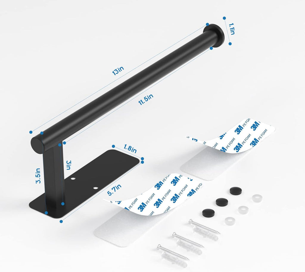 ASTOFLI Paper Towel Holder - No Drill Under Cabinet Mount | Self-Adhesive 304 Stainless Steel, Matte Black