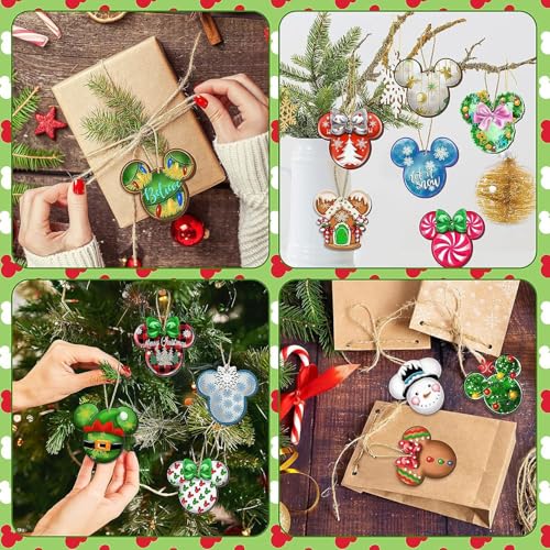 Wooden Mouse Christmas Decorations Set - 48 Ornaments for Holiday Tree & Home