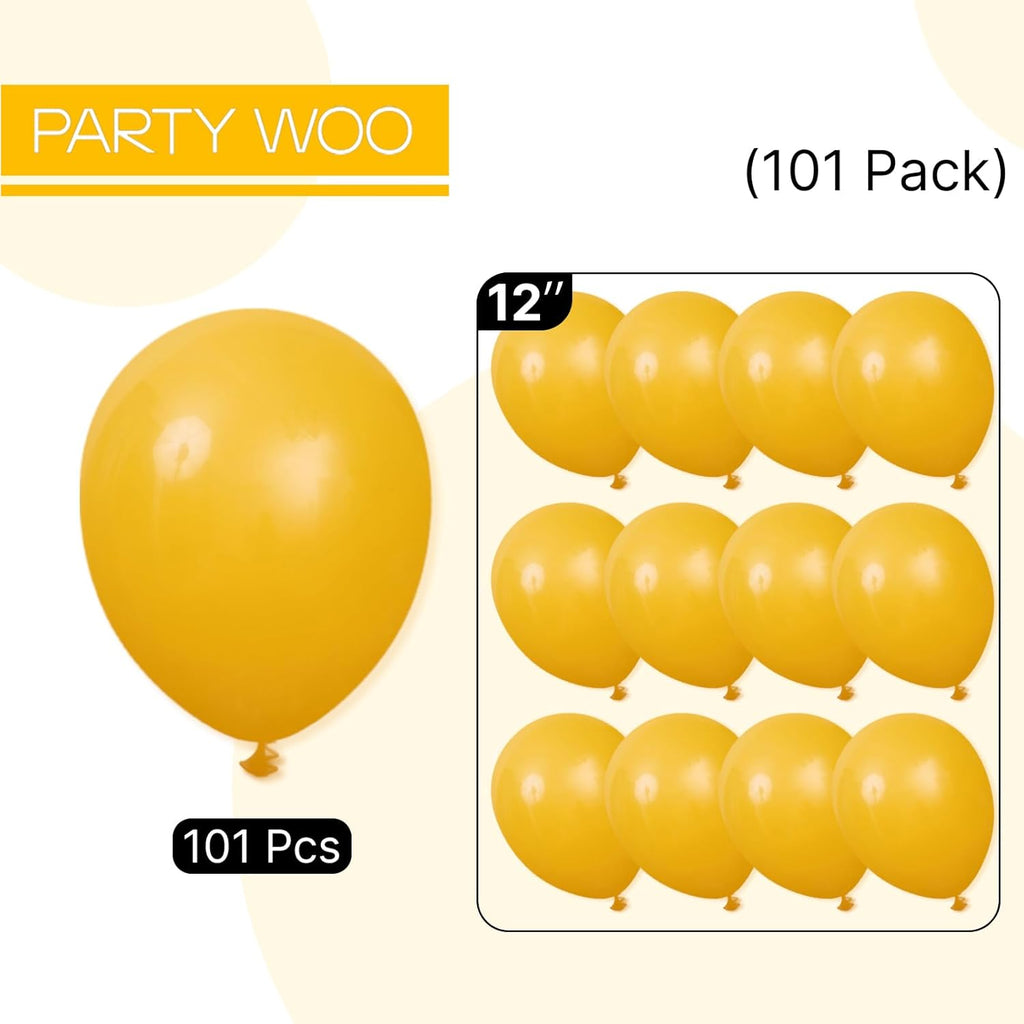 PartyWoo Mustard Yellow Balloons - 101pcs 12 Inch Boho Neutral Fall Decor for Events & Celebrations