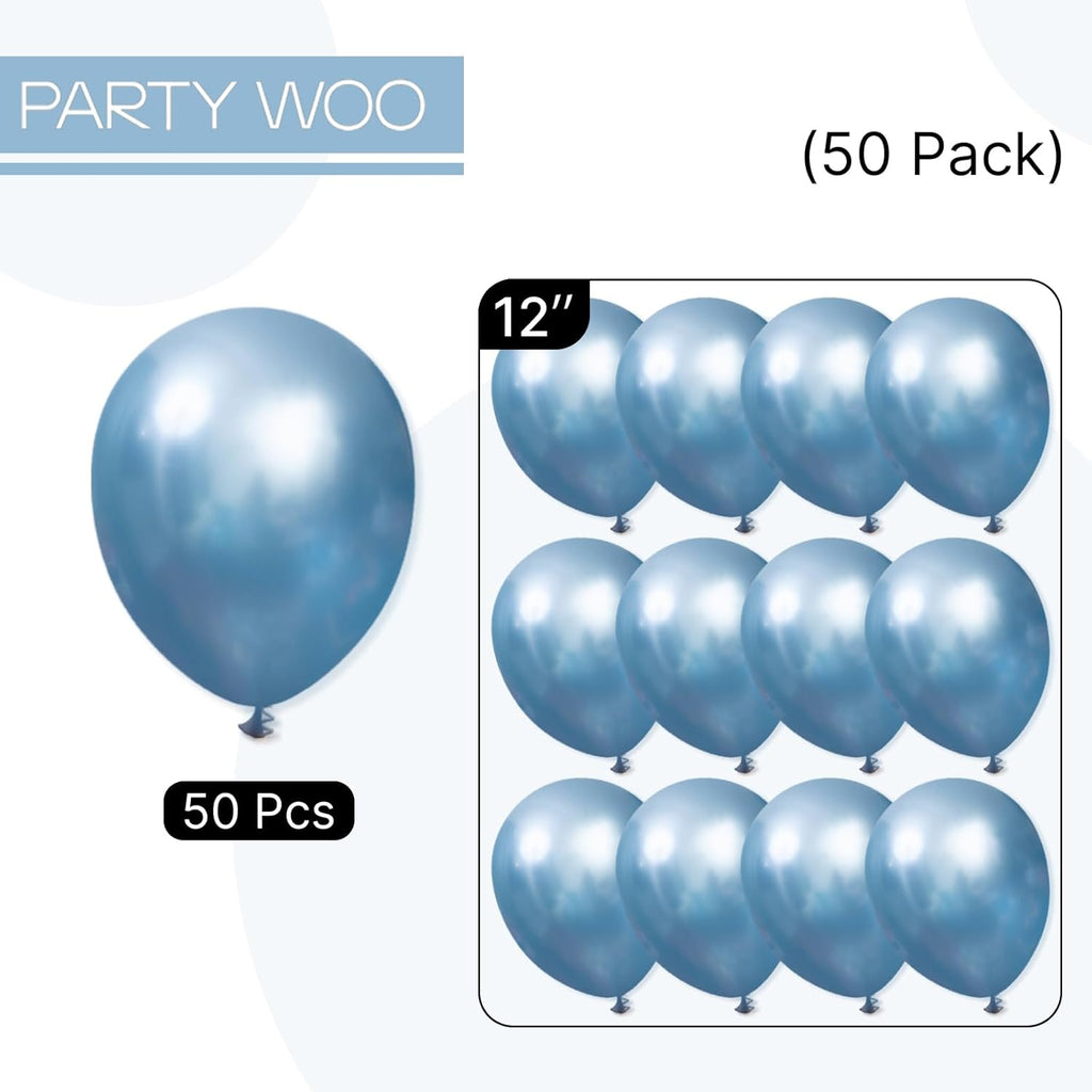 PartyWoo Metallic Blue Balloons - 50 Pcs 12 Inch for Stunning Birthday & Wedding Decor