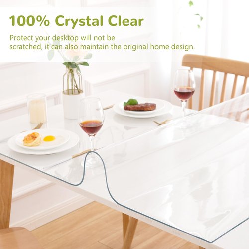 Eisdroma 44 x 72 Inch Clear Table Cover Protector, Clear Table Protector for Dining Room Table, 1.5mm Plastic Table Cover, Waterproof Table Pad for Kitchen, Office
