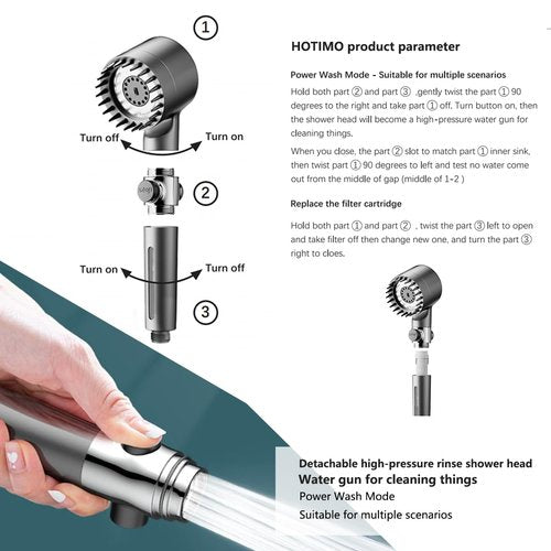 HOTIMO Filtered Shower Head with Handheld - High Pressure 3 Spray Modes Showerhead with Filters, 12 Replaceable Water Softener Filters for Hard Water | Ion Shower Drops Head with 75" Anti-Burst Hose