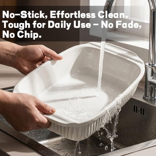 Artena Baking Dish - 2.3 Quart Casserole Dish with Handles | Rectangular Ceramic Bakeware in White
