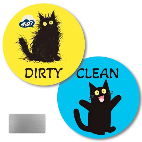 Clean Dirty Magnet for Dishwasher, Double-Sided Strong Dishwasher Clean Dirty Sign, Includes Adhesive Metal Plate, Dishwasher Magnet Clean Dirty Sign for All Dishwashers - Yellow & Blue