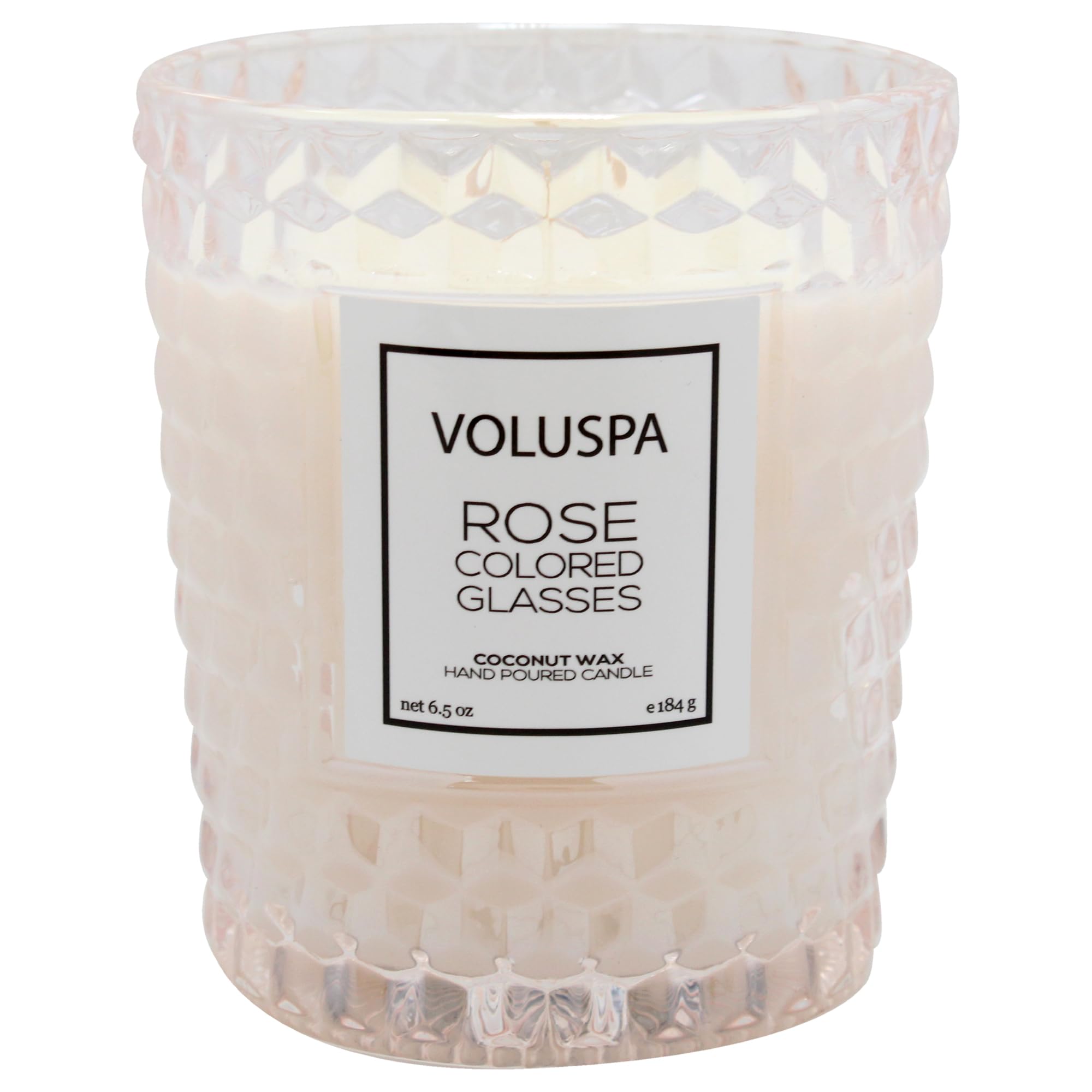 Voluspa Rose Colored Glasses, Classic Candle Jar, 6.5 Ounce, 40 Hour Burn Time, Coconut Wax for Clean Burning, Handcrafted in the USA