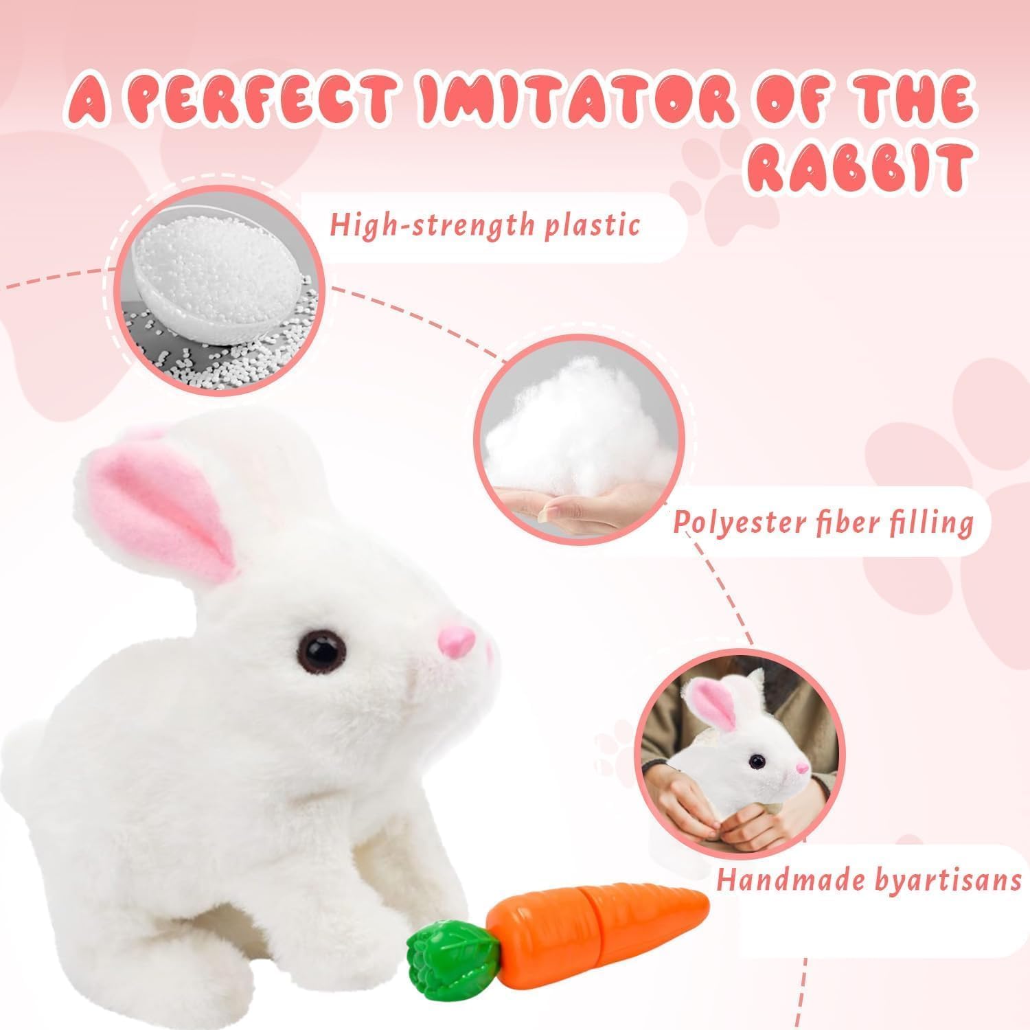 Realistic Bunny Toy - Interactive Plush Rabbit with Sounds & Movements | Animated Walking, Wiggle Ears & Twitch Nose - Easter Gift for Kids (Brown & White)