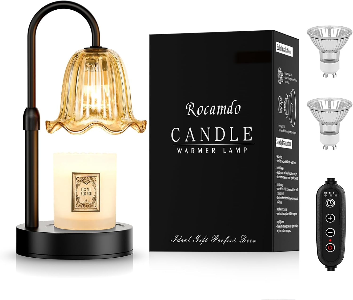 Skiennix Candle Warmer Lamp - Dimmable Wax Melt Warmer with Timer & 2 Bulbs | Modern Farmhouse Decor