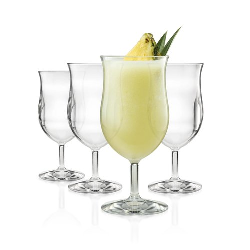 DRINIQUE 13oz Unbreakable Hurricane Cocktail Glass (Set of 4) Shatterproof Tropical Tritan Plastic Cup - Clear