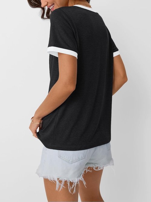 AUTOMET Women's V-Neck Short Sleeve T-Shirt - Casual Soft Tunic for Spring Fashion | Comfortable Workout Top