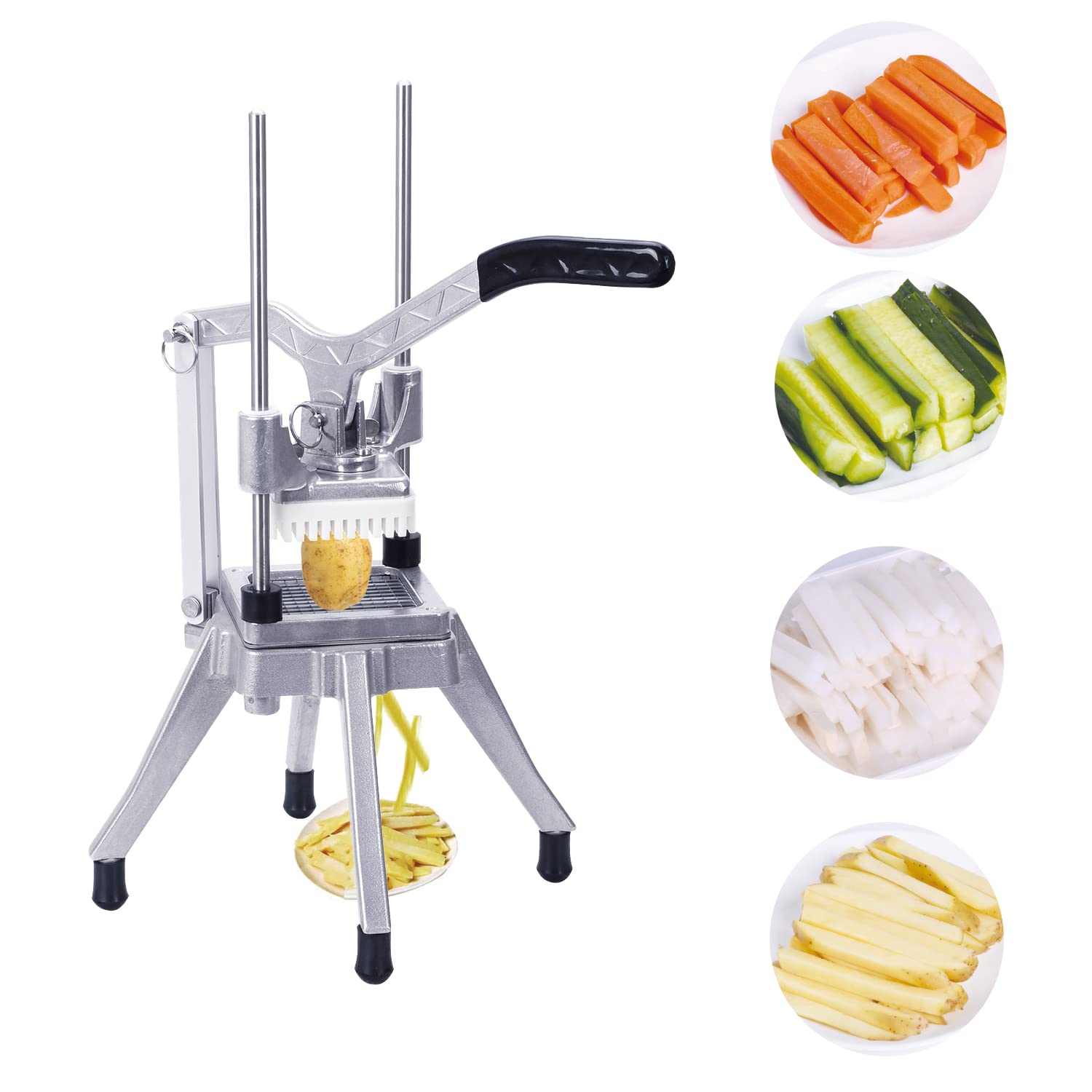 Rismanor Commercial Vegetable Fruit Chopper 1/4″3/8″1/2″Blade Onion Chopper French Fry Cutter Slicer Stainless Steel for Tomato Potato Cutting Restaurant Home Kitchen, Sliver