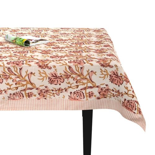 FYNITE Blush Branches Tablecloth | 60" x 108" Rectangular | 100%Cotton | Hand BlockPrint | Washable | Farmhouse & Fall Decor | Table Cover for Halloween | Thanksgiving | Christmas | Wedding | Parties
