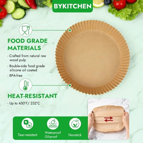 BYKITCHEN 300PCS Air Fryer Parchment Paper Liners - Round Disposable for 2 to 5QT Air Fryers | Compatible with Ninja, CHEFMAN, Cosori & More