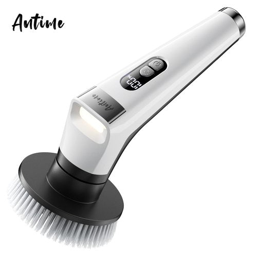 Antime Electric Spin Scrubber with LED Light, IPX8 Waterproof Cleaning Brush with LCD Display, 5 Replaceable Brush Heads, Shower Scrubber with 25kg Torque, 90min Runtime for Bathroom, Kitchen, Tile
