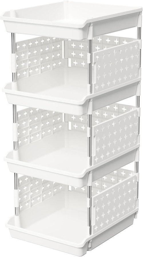 Lifewit Stackable Storage Baskets - 4-Tier Multifunctional Organizer for Food & Clothes | 13.8"D x 11.8"W x 28.3"H, White