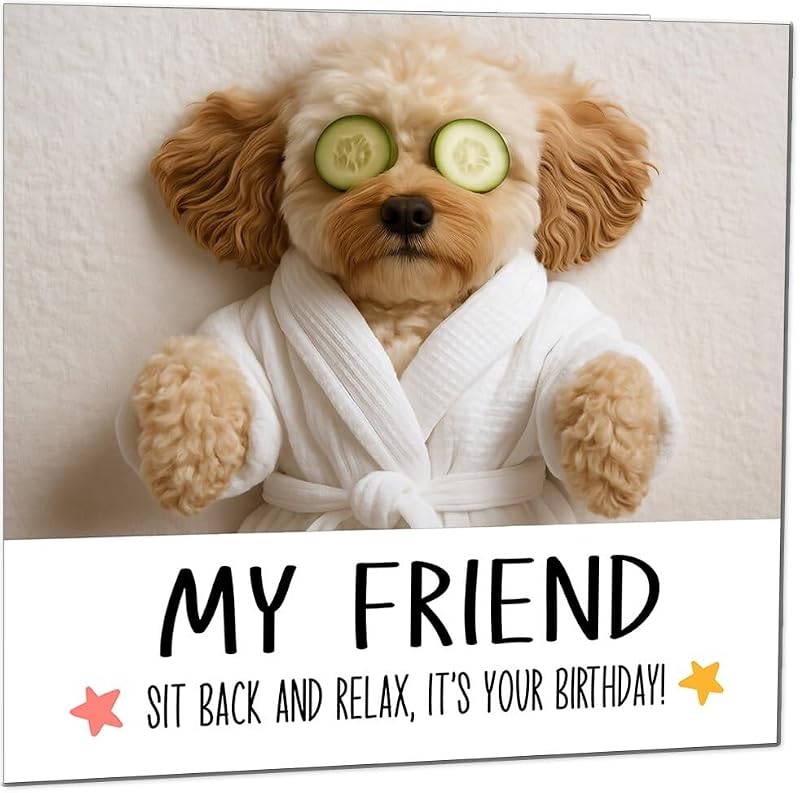Cavapoo Birthday Card - Cute Dog Spa Relaxing Birthday Card for Friends