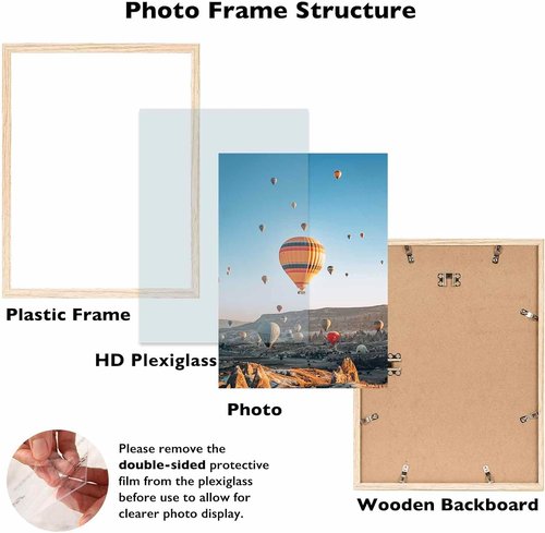 JCJMY 11x16 Picture Frame - Wall Mounting Horizontally or Vertically | Shatter-Resistant Plexiglass, Natural Finish