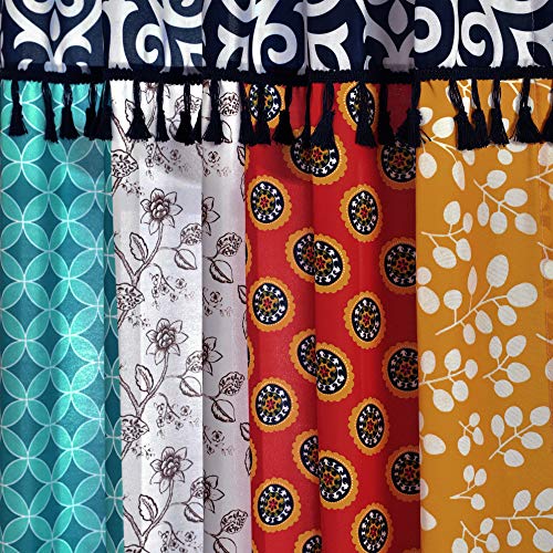Lush Decor Boho Patch Light Filtering Window Curtain Panels Pair 45" W x 84" L Orange & Navy - Boho Curtains for Living Room - Colorful Bedroom Curtains