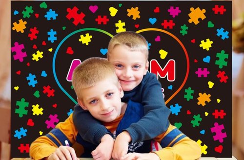 Colorful Autism Awareness Backdrop by [Brand Name] - Picture Puzzle Design | 7x5 FT Photo Prop