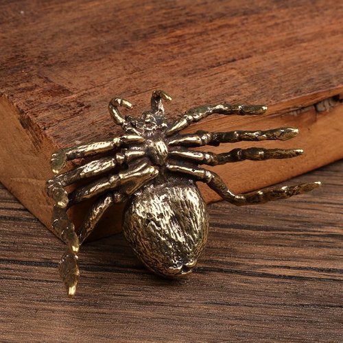 Brass Spider Figurine - Japanese Feng Shui Wealth Sculpture | Lucky Miniature Artware for Home & Office