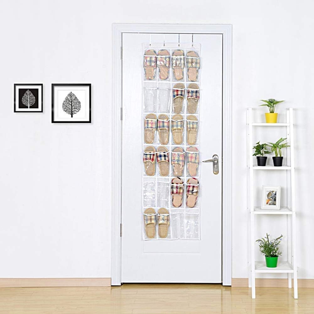Skiennix Over The Door Shoe Organizer - 24 Pocket Folding Hanging Rack with Hooks | Heavy-Duty Mesh Holder